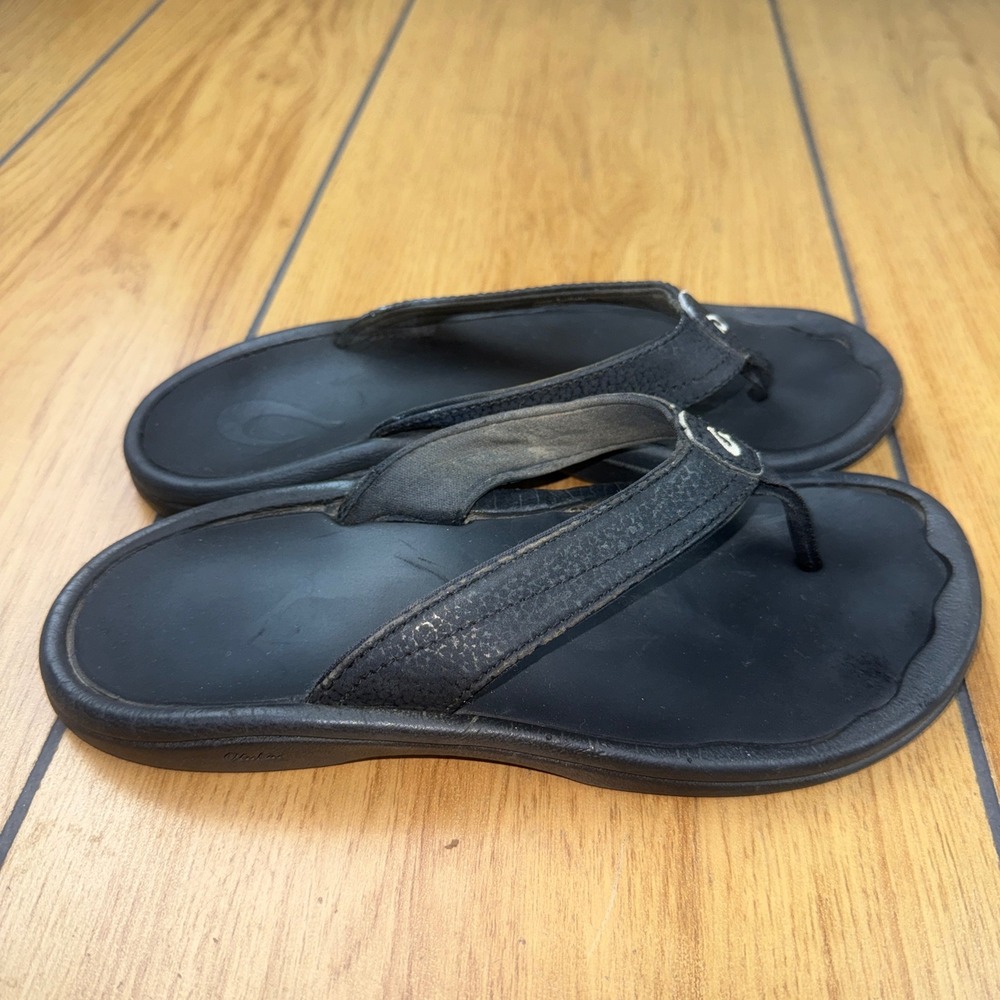 Olukai Ohana Black Synthetic Flip Flop Sandals Womens 6‎ 20110-4040
